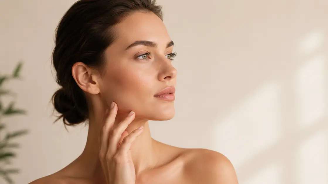 Woman touching her cheek to illustrate facial volume loss and facial aging.